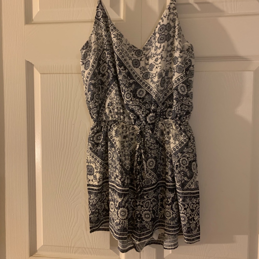 Navy Blue & White Romper